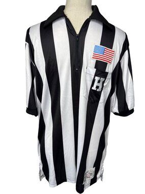Honigs Referee Shirt Black & White Stripes Zip Collar L